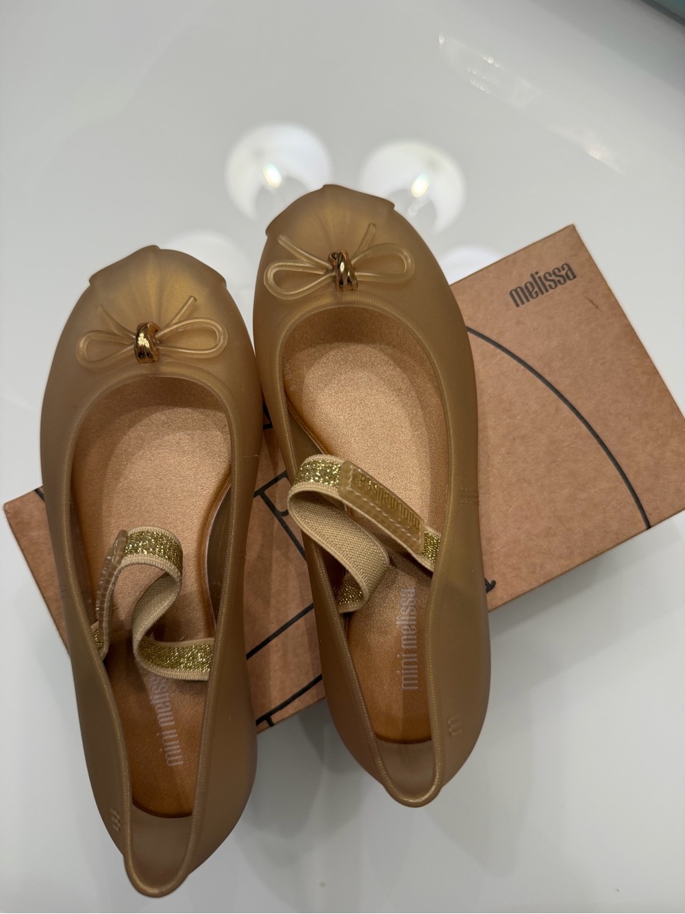 NIB Mini Melissa Sophie Girls' Metallic Gold Jelly Mary Jane Flats